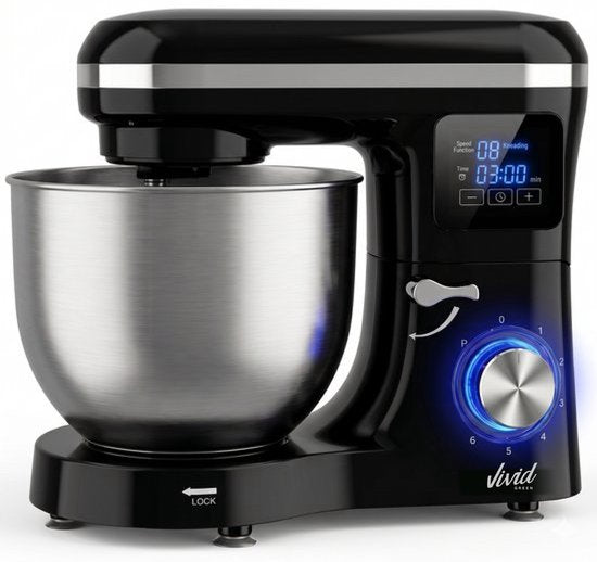 Vivid Green 2000W Keukenrobot - 6.2L - Display Instelbare Timer - Mixer met Mengkom - Keukenmachine - Keukenmixer - Zwart