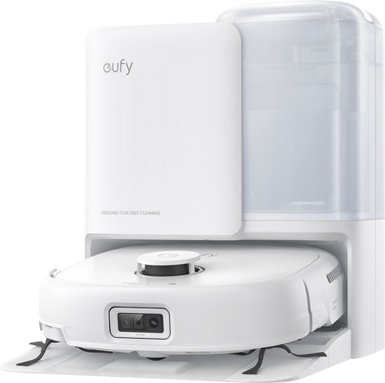 eufy Robotstofzuiger Omni E25, HydroJet dweilsysteem, 20.000 Pa zuigkracht, DuoSpiral borstels die ontklitten, CornerRover arm voor het schoonmaken van hoeken, alles-in-één station, voor gezinnen met huisdieren en kinderen.(White)