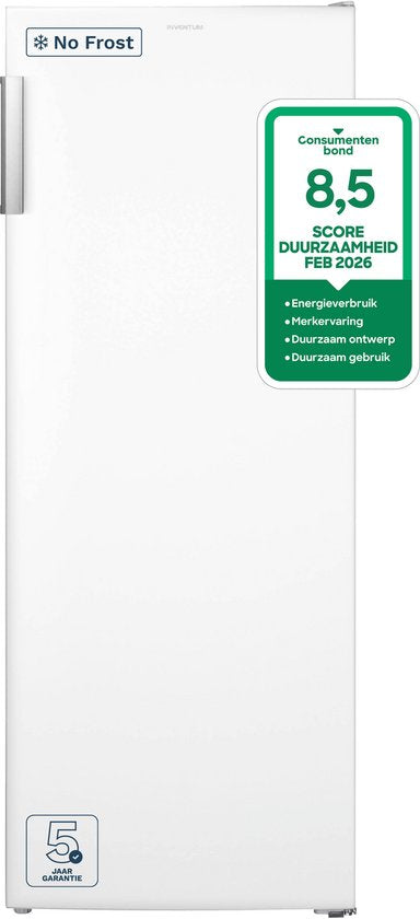 Inventum VR1430W No Frost kastmodel vriezer energiezuinig - 161 liter - 143 cm hoog - Supervriezen - Energielabel C - Geschikt voor garage en schuur tot -15°C - Diepvrieskast - Vrijstaand - 5 lades/vakken - Wit(Wit)