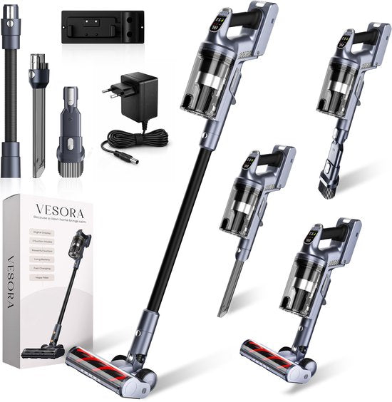 Vesora 3-in-1 Steelstofzuiger Draadloos zonder Zak - BASIC - Draadloze Stofzuiger - Kruimeldief Snoerloos - Vacuum Cleaner - Handstofzuiger - Stofzuiger Steel met Hepa Filter - Stofzuiger Huisdieren - Zakloze Stofzuiger
