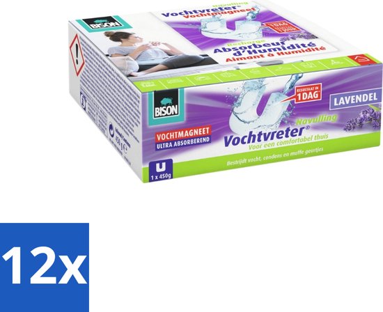 Bison - Ambiance - Vochtvreter - Vochtmagneet - Navulverpakking - 450 Gram - 1 Stuk - Lavendel - Voordeelverpakking - 12 stuks