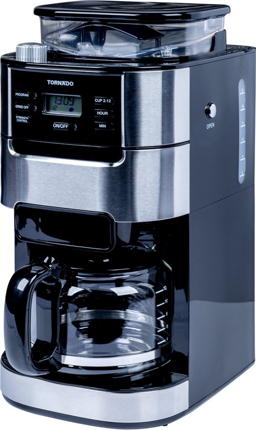 Tornado TCM-1025A-GS - Koffiezetapparaat met Bonenmaler - 1.5L - 12 Kopjes - Timer