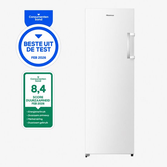 Hisense FV298N4AWC - Vrijstaande vriezer - No-Frost - 172 cm hoog - 240 liter - Energielabel C - Geschikt voor schuur tot -15°C - FastFreeze - LED display - Deuralarm - Inverter compressor
