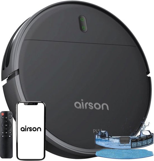 Robotstofzuiger met Dweilfunctie en Laadstation - Airson Pro Clean - Dweilrobot met App  Afstandsbediening - Geschikt voor Huisdieren en Tapijt(zwart)