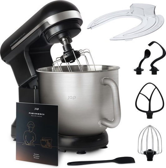 JAP Appliances Mastermix - Keukenmachine (1000W) - Keukenrobot met 6 snelheden en pulse-functie - Keukenmixer met (5.7) liter mengkom - Inclusief pannenlikker - Aluminium behuizing - Mat zwart