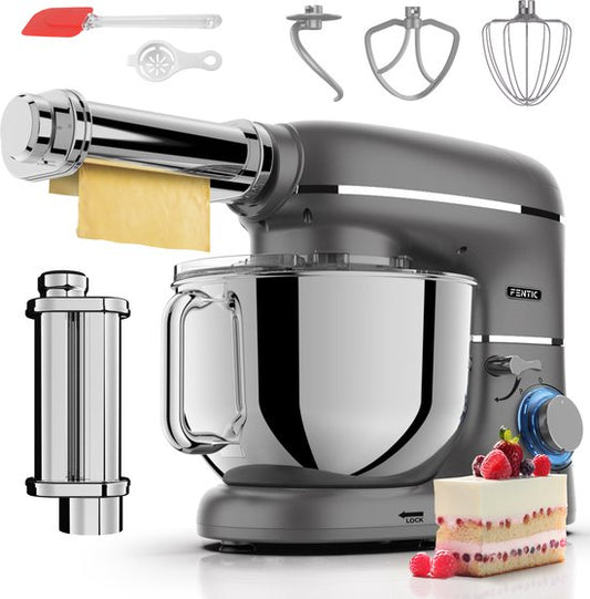 Fentic Keukenmachine - 2000W - Keukenrobot - Incl. Pastaroller en extra accessoires - 6,2L Mengkom - Foodprocessor - Pastamachine - Rood(Mat antraciet)