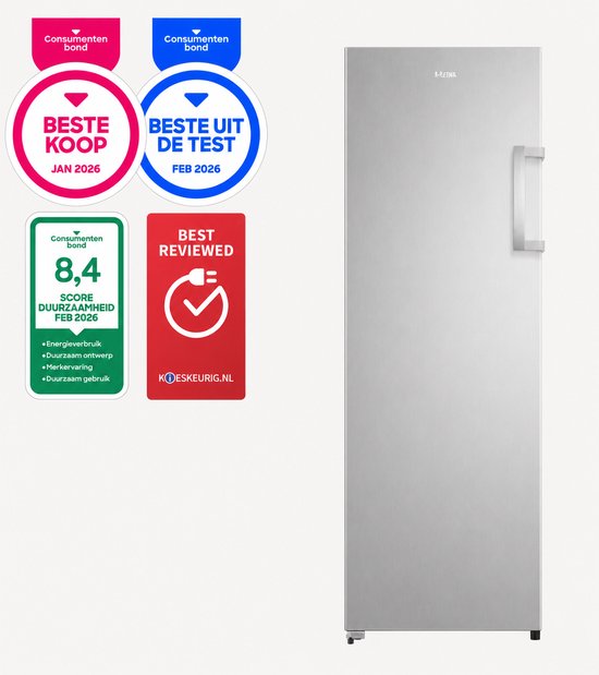 ETNA VV172NRVS - Vrijstaande vriezer - Geschikt voor schuur tot -15°C - No-Frost - 172 cm hoog - RVS/RVS look - Energielabel C - Multi Flow 360-technologie - FastFreeze - 5 lades + 2 schappen