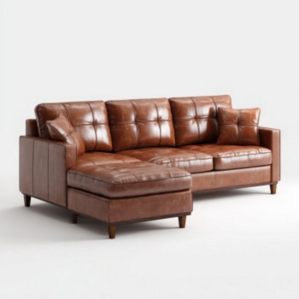 Hoekbank van bruin leder voor de woonkamer - 200 x 90 x 85