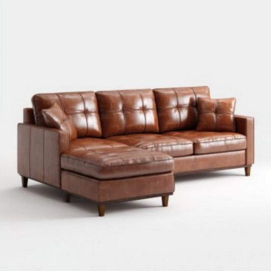 Hoekbank van bruin leder voor de woonkamer - 200 x 90 x 85