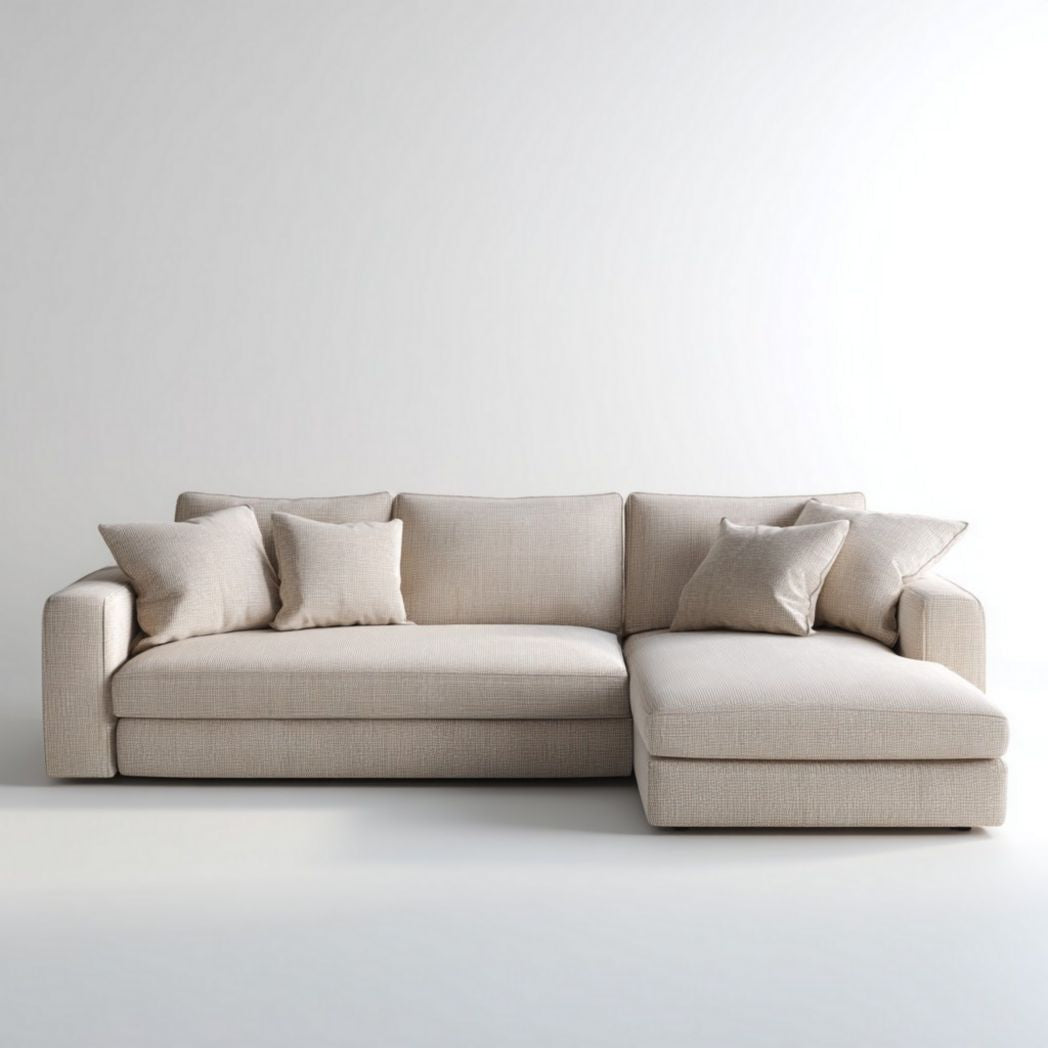 Hoekbank van stof voor de woonkamer met kussens - 240 x 100 x 85