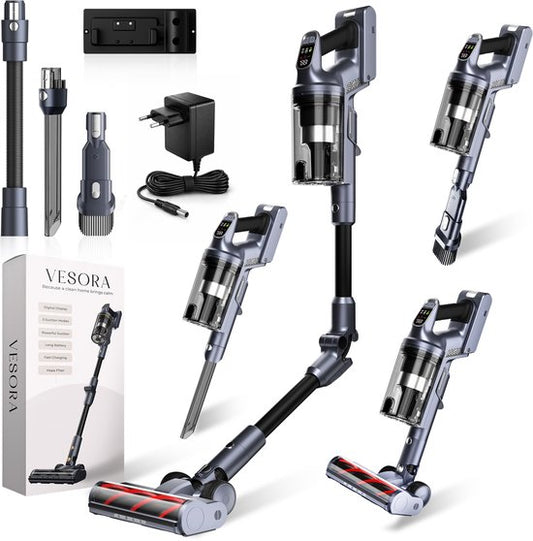 Vesora 3-in-1 Buigbare Steelstofzuiger Draadloos zonder Zak - FLEX - Draadloze Stofzuiger - Kruimeldief Snoerloos - Vacuum Cleaner - Handstofzuiger - Stofzuiger Steel met Hepa Filter - Stofzuiger Huisdieren - Zakloze Stofzuiger