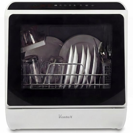 Ventux Mini Vaatwasser Incl. App – Afwasmachine – 5 Programma’s – 900 Watt – 42,5 x 42,8 x 45,8 cm - Wit(Wit - Zwart)