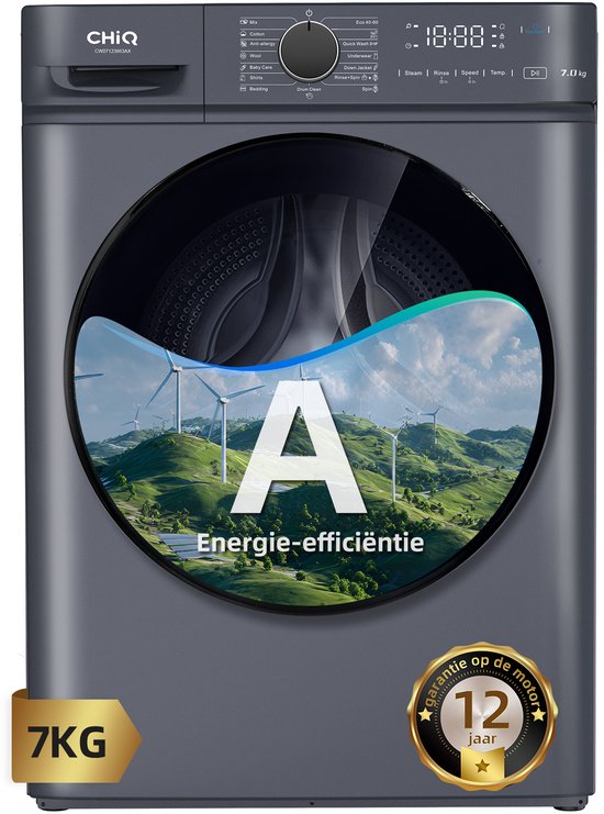 CHiQ CFL90-14586IM3XA - Wasmachine - 9 KG - Space Pro - 16 programma's - AI Smart - Stoomwassen  Quick Wash - 12 jaar garantie op motor - Energieklasse A(Grijs)
