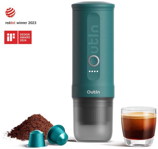 Outin - Draagbare Elektrische Espressomachine | Koffiezet apparaat voor Onderweg | Capsules  Gemalen Koffie | Portable Espresso Machine | Snelle Waterverwarming | 20 bar | Draagbare Koffiemachine | Reis  Camping Koffiezetapparaat | 12 volt