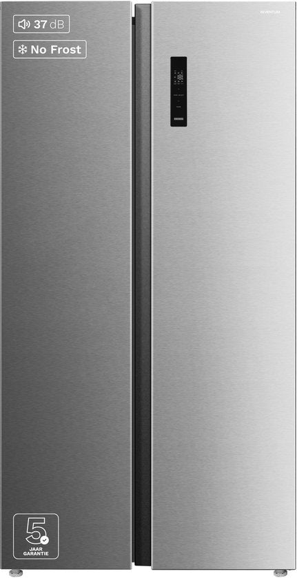 Inventum SKV0178B No Frost energiezuinige Amerikaanse koelkast - 555 liter - Digitaal led-display - IJsblokjesmaker - Stil: 37 dB - Superkoelen - Supervriezen - 2 deuren - Energielabel D - Zwart(RVS)