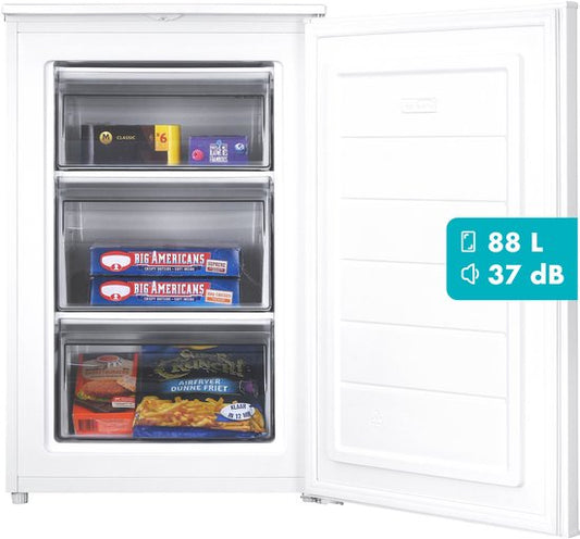 Tomado TFT5501B Tafelmodel vriezer energiezuinig - 88 liter - 55 cm breed - Energielabel C - Diepvries - Compact - Vrijstaand - 3 vrieslades - Zwart(Wit)