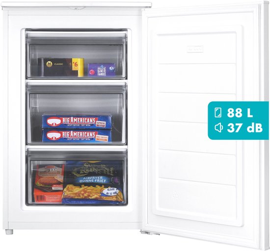 Tomado TFT5501B Tafelmodel vriezer energiezuinig - 88 liter - 55 cm breed - Energielabel C - Diepvries - Compact - Vrijstaand - 3 vrieslades - Zwart(Wit)